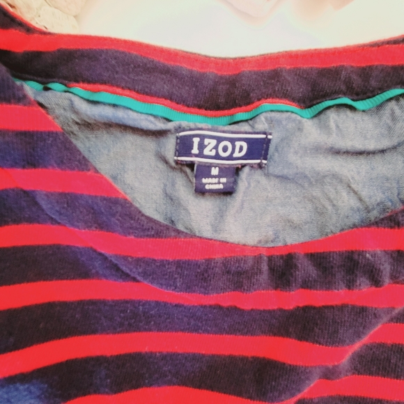 Preppy IZOD Red & Navy Stripped Cotton Top Size M - Picture 5 of 7